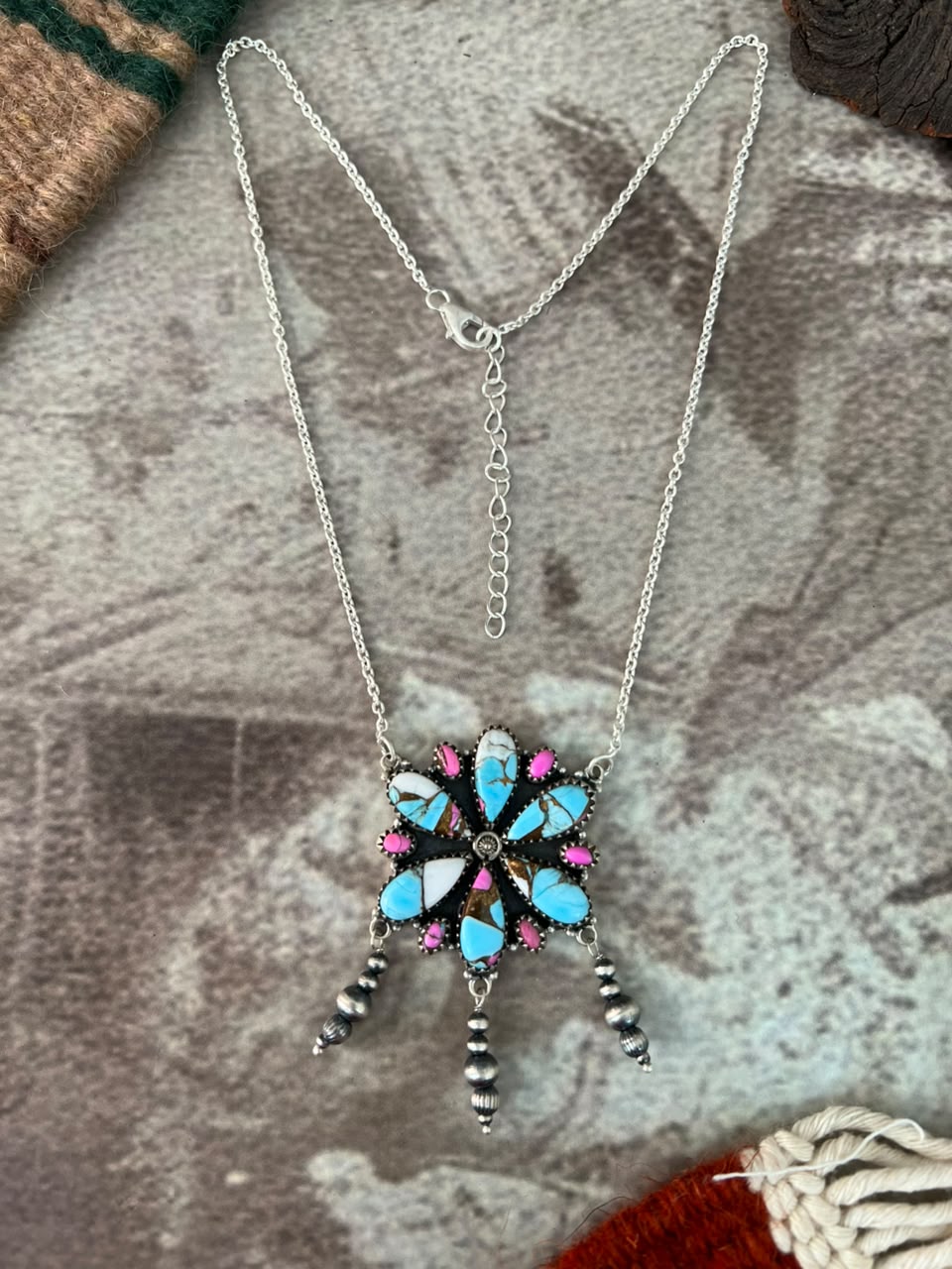 Handmade Sterling Silver Cotton Candy Beaded Necklace Signed Nizhoni