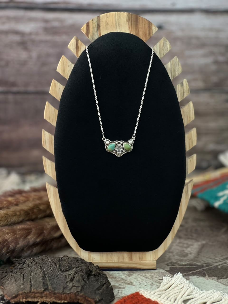 Handmade Sterling Silver Kingman Turquoise Necklace Signed Nizhoni