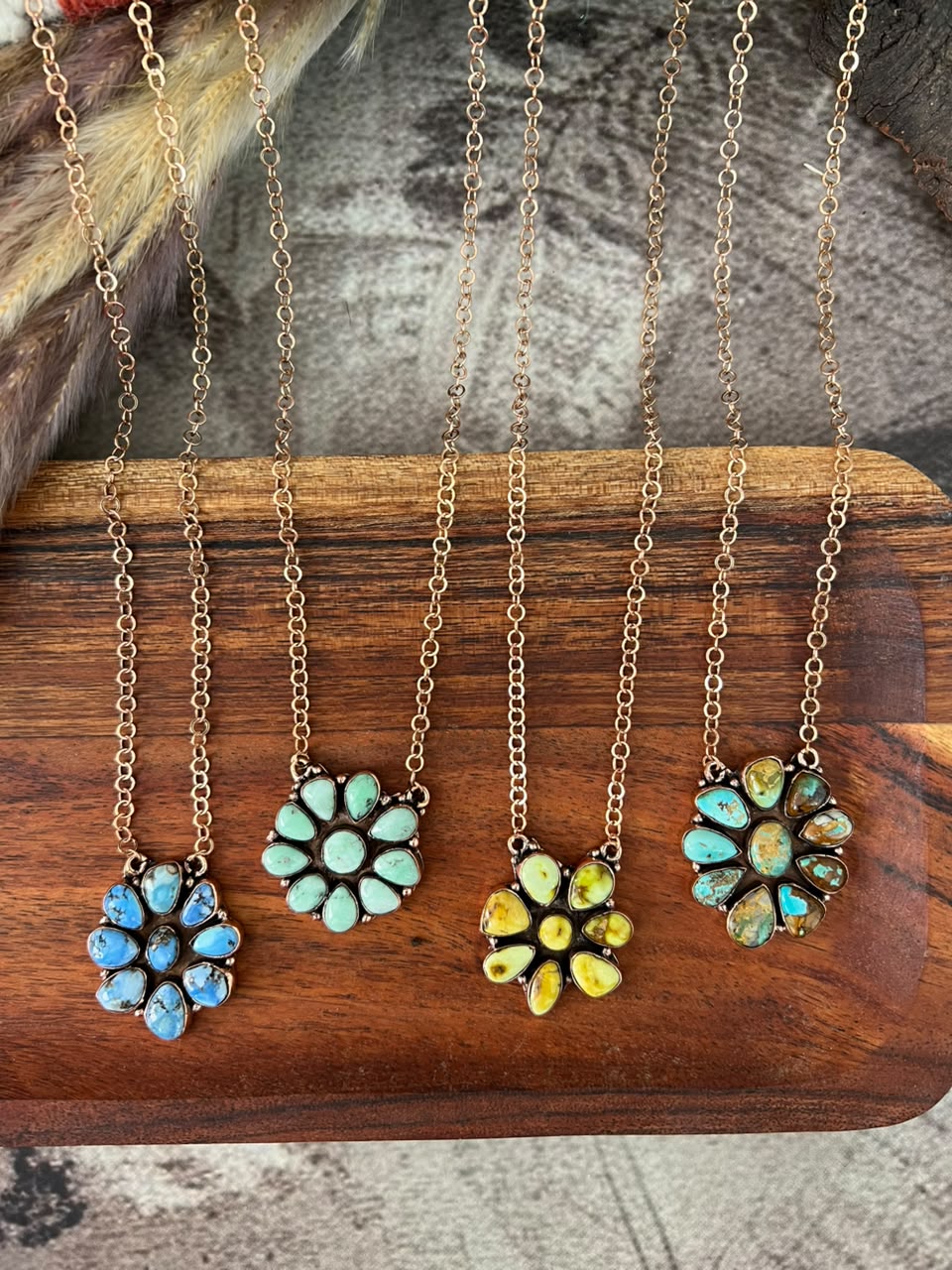Handmade Royston, Paloma, Palomino and Golden Hills Turquoise Copper Collection: Necklace Signed Nizhoni