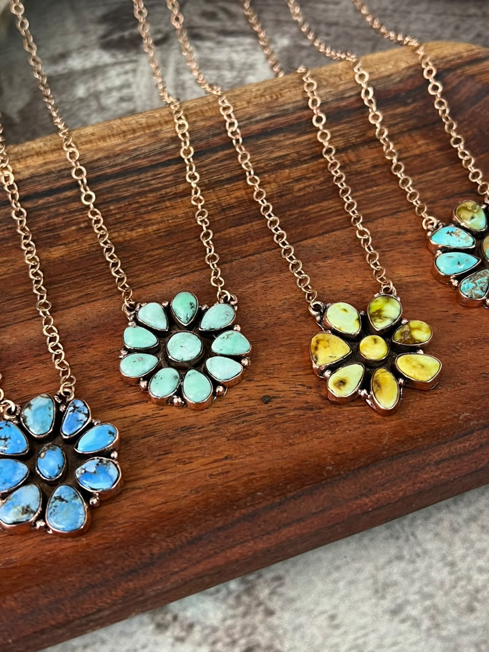 Handmade Royston, Paloma, Palomino and Golden Hills Turquoise Copper Collection: Necklace Signed Nizhoni