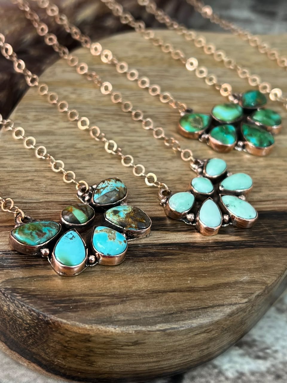 Handmade Royston, Paloma, Palomino and Sonoran Mountain Turquoise Copper Collection: Necklace Signed Nizhoni