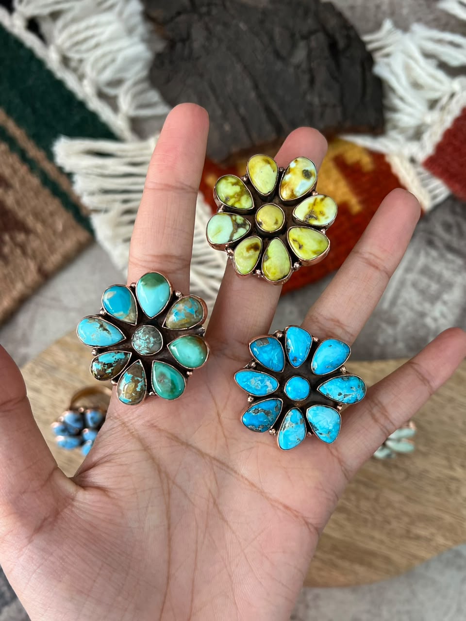 Handmade Royston, Paloma, Palomino, Sierra Bella, Sonoran Mountain and Golden Hills Turquoise Copper Collection: Adjustable Ring Signed Nizhoni