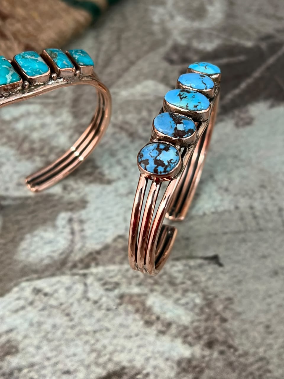 Handmade Golden Hills and White Water Turquoise Copper Collection: Cuff Bracelet