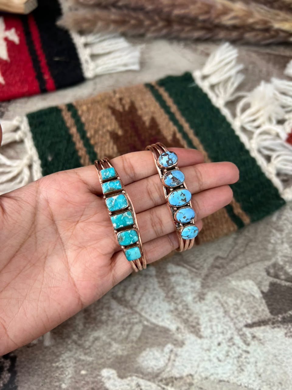 Handmade Golden Hills and White Water Turquoise Copper Collection: Cuff Bracelet