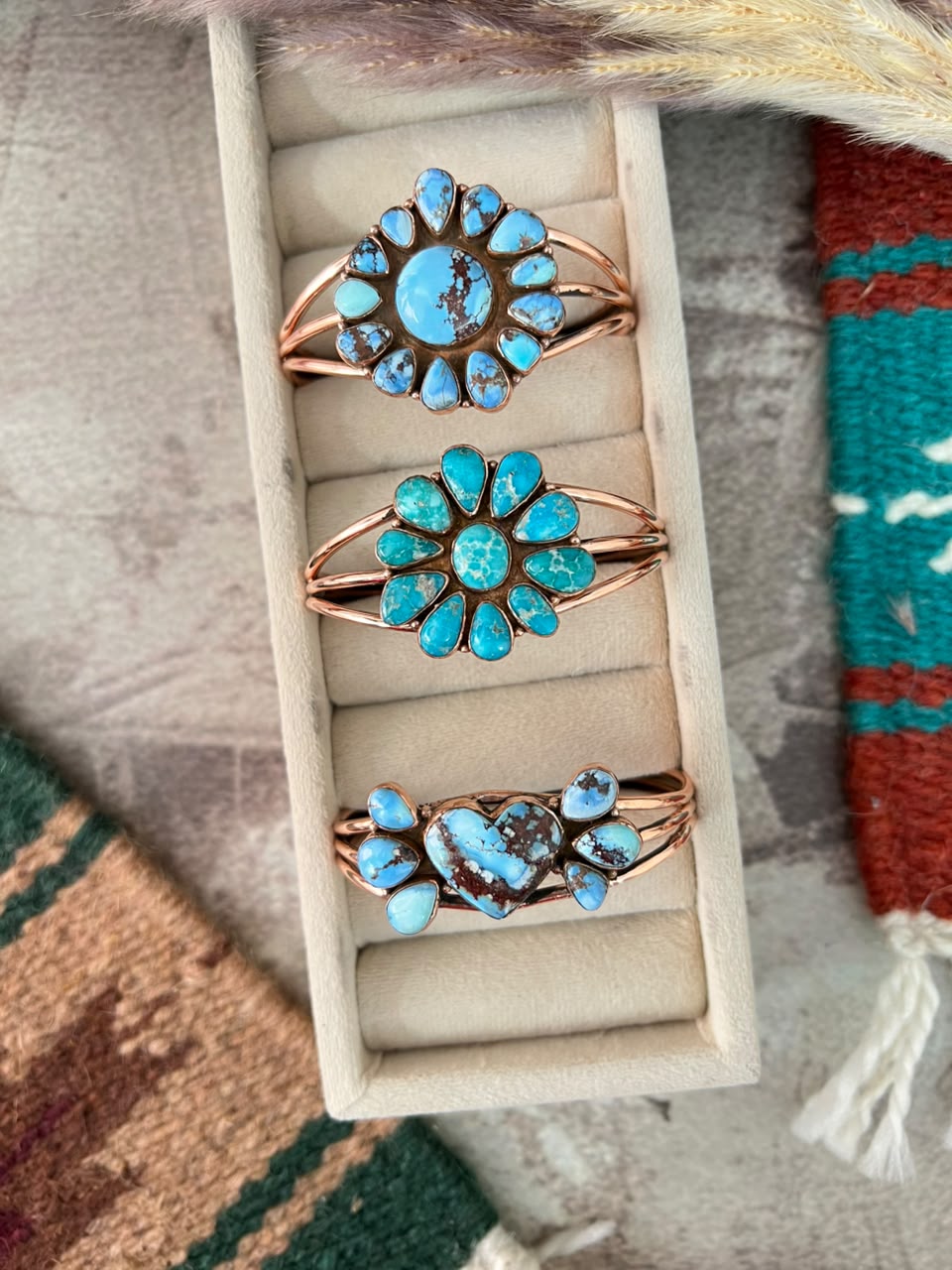 Handmade Golden Hills and White Water Turquoise Copper Collection: Cuff Bracelet