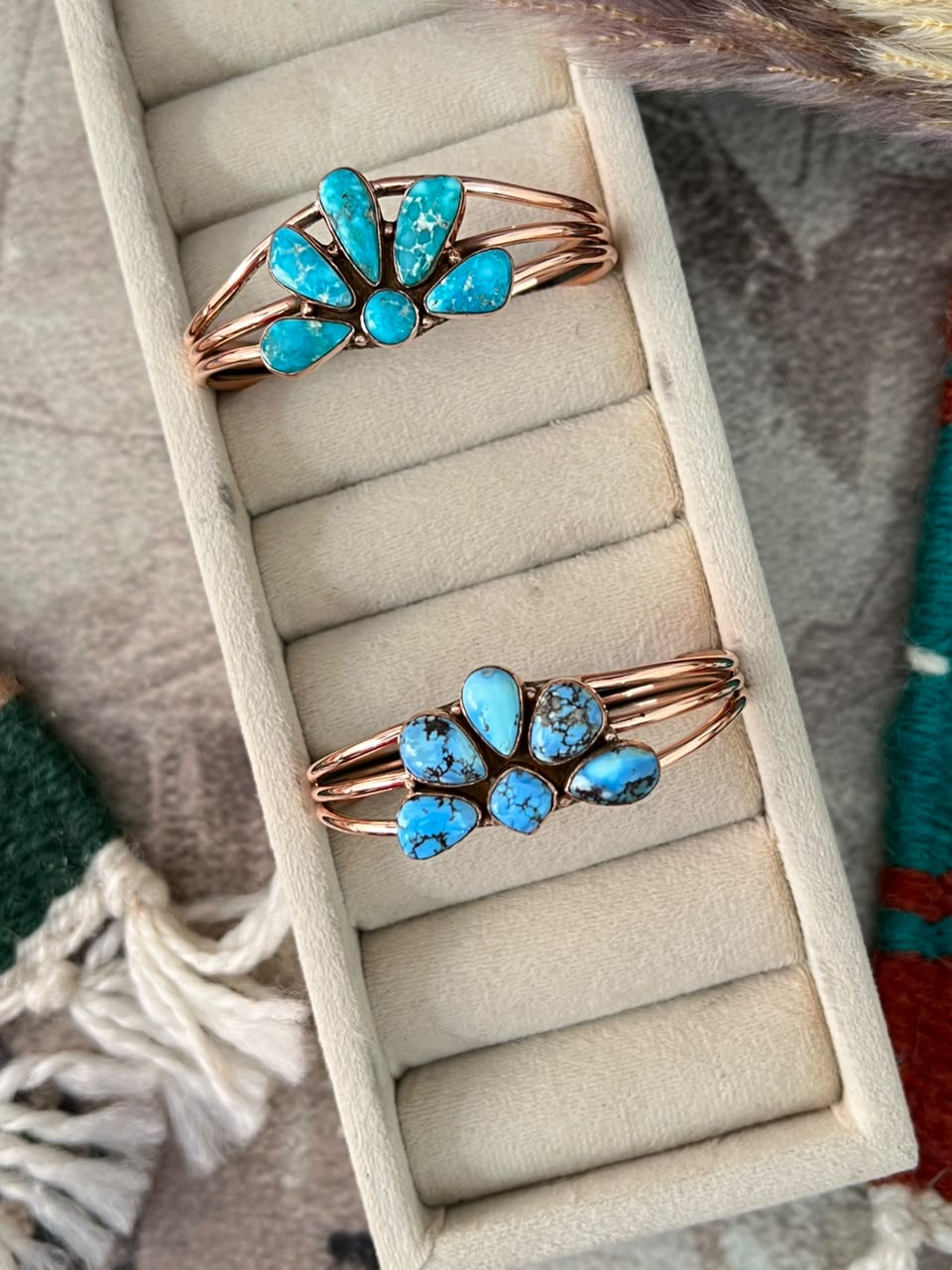 Handmade Golden Hills and White Water Turquoise Copper Collection: Cuff Bracelet