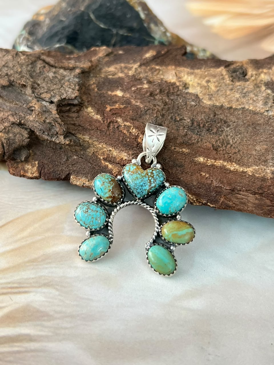 Handmade Sterling Silver Number 8 Turquoise Naja Pendant Signed Nizhoni