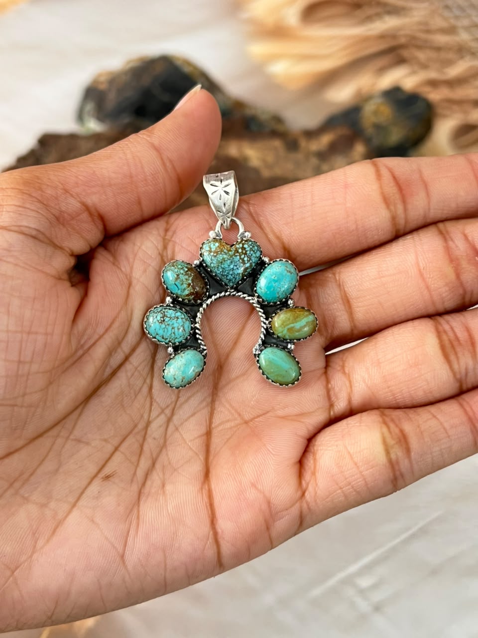Handmade Sterling Silver Number 8 Turquoise Naja Pendant Signed Nizhoni