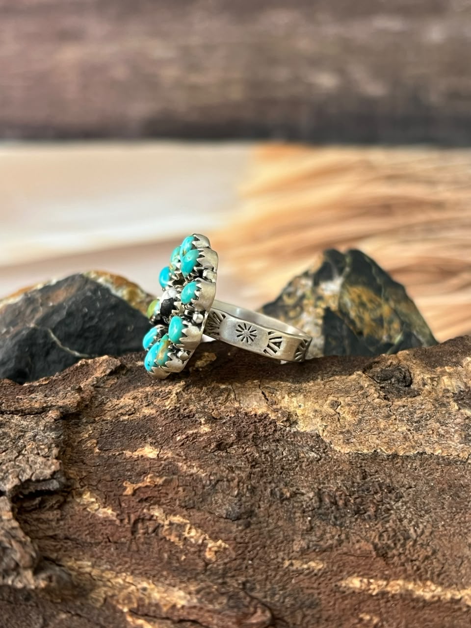 Handmade Sterling Silver Kingman Turquoise with White Buffalo Adjustable Ring Signed Nizhoni
