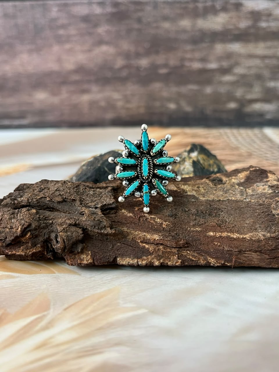 Handmade Sterling Silver Kingman Turquoise Adjustable Ring Signed Nizhoni