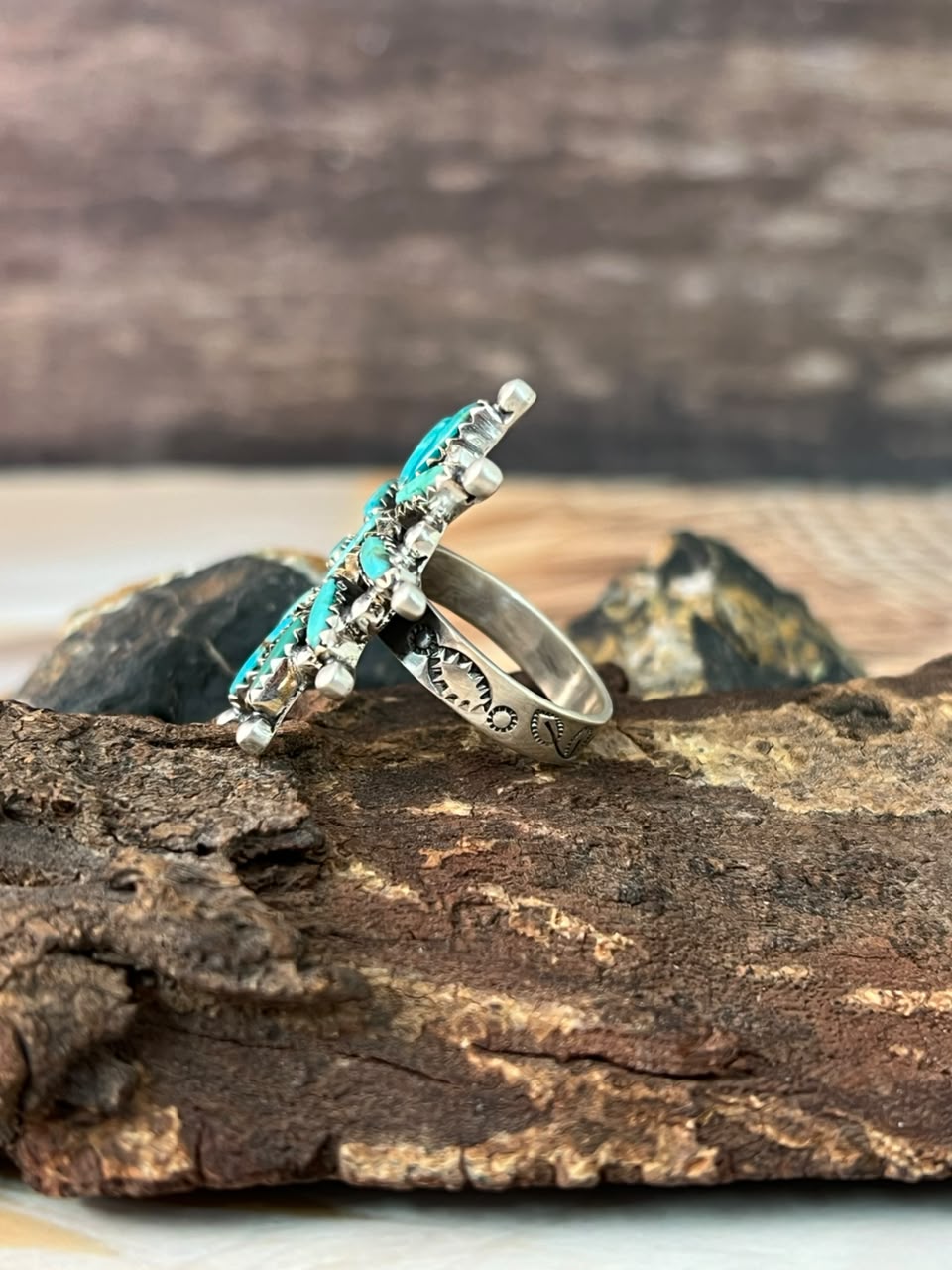 Handmade Sterling Silver Kingman Turquoise Adjustable Ring Signed Nizhoni