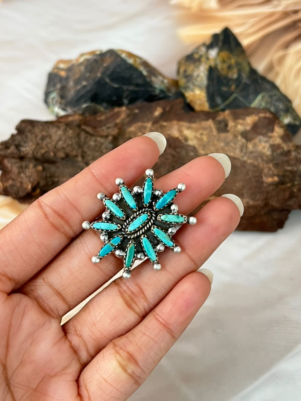 Handmade Sterling Silver Kingman Turquoise Adjustable Ring Signed Nizhoni