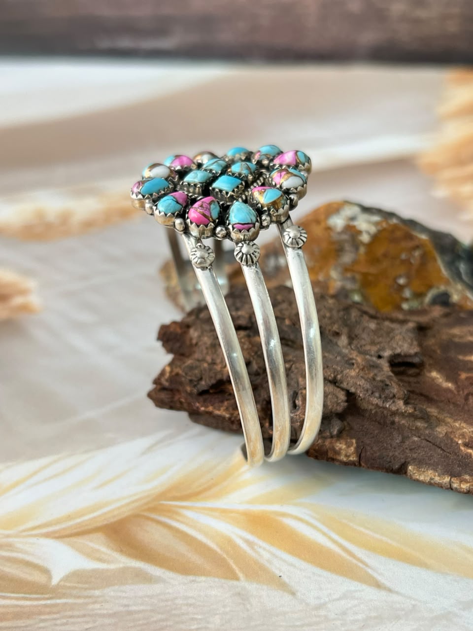 Handmade Sterling Silver Cotton Candy Cuff Bracelet Signed Nizhoni