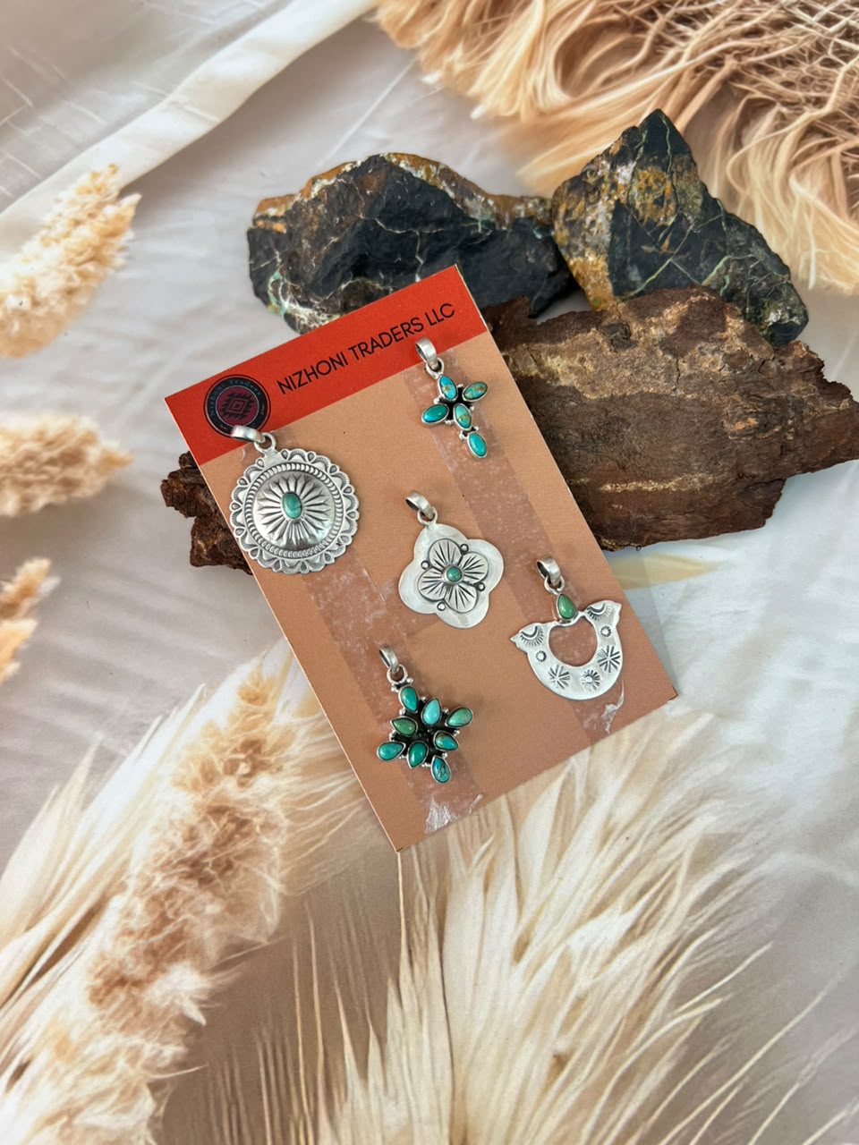 Handmade Sterling Silver Kingman Turquoise Pendant Card