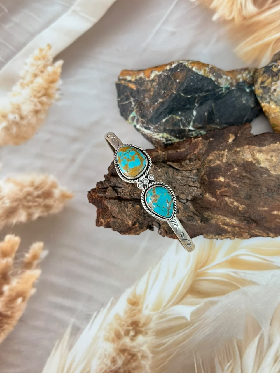 Handmade Sterling Silver Santa Maria Turquoise Cuff Bracelet Signed Nizhoni