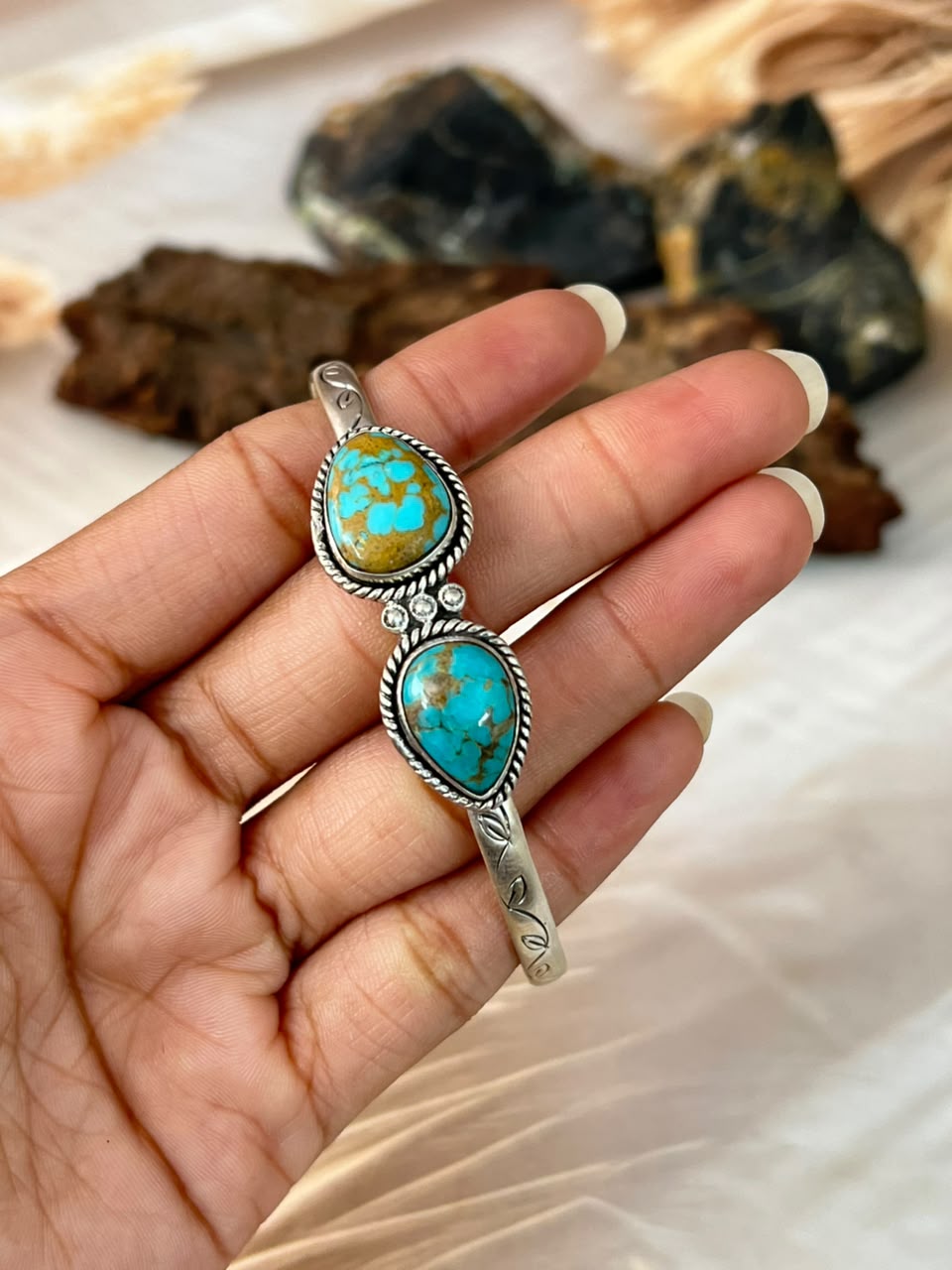 Handmade Sterling Silver Santa Maria Turquoise Cuff Bracelet Signed Nizhoni