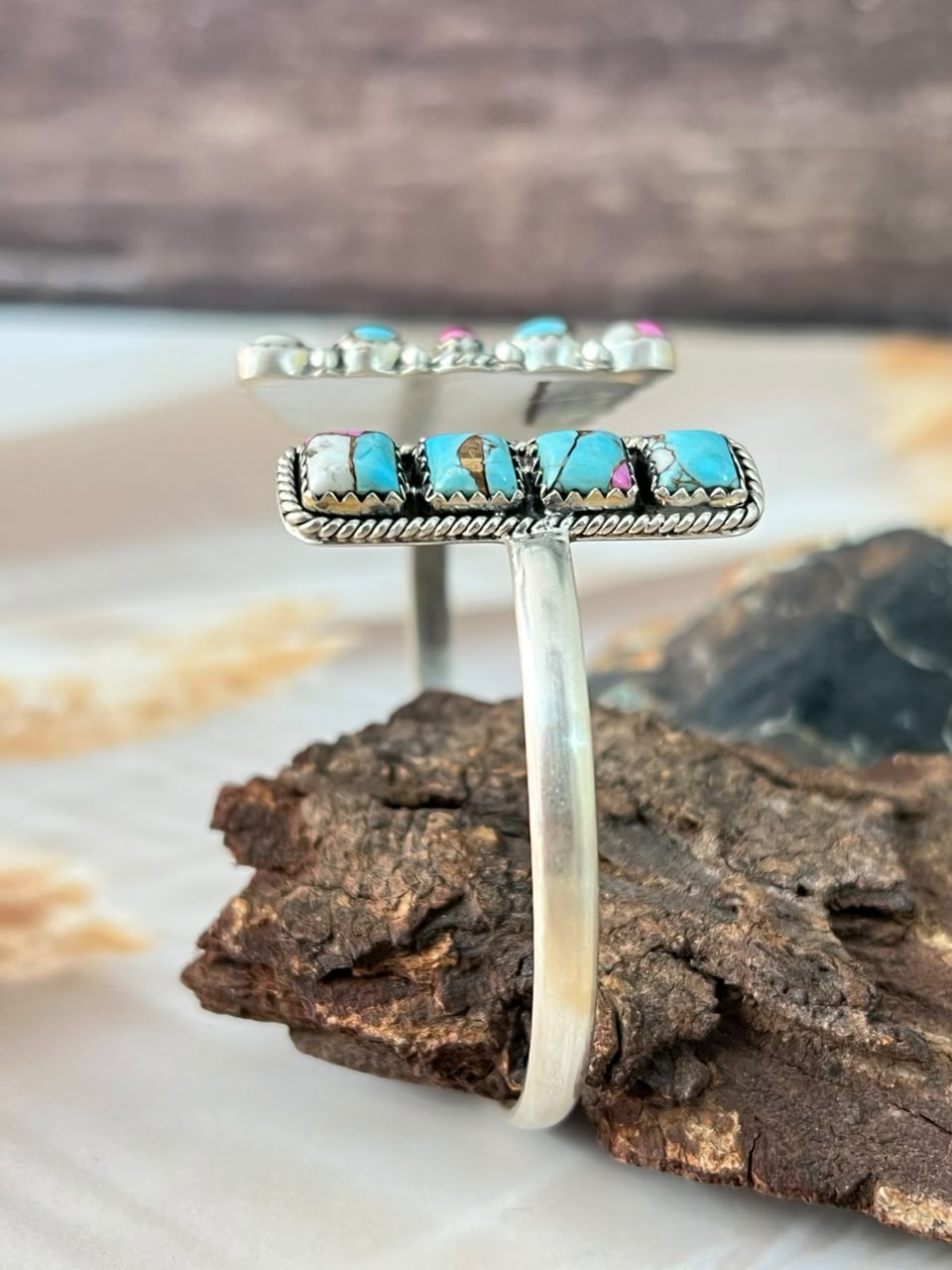 Handmade Sterling Silver Cotton Candy Cuff Bracelet Signed Nizhoni