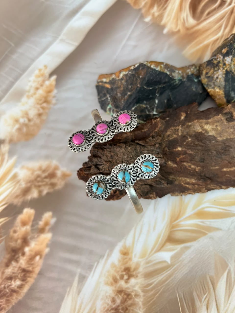 Handmade Sterling Silver Cotton Candy Cuff Bracelet Signed Nizhoni