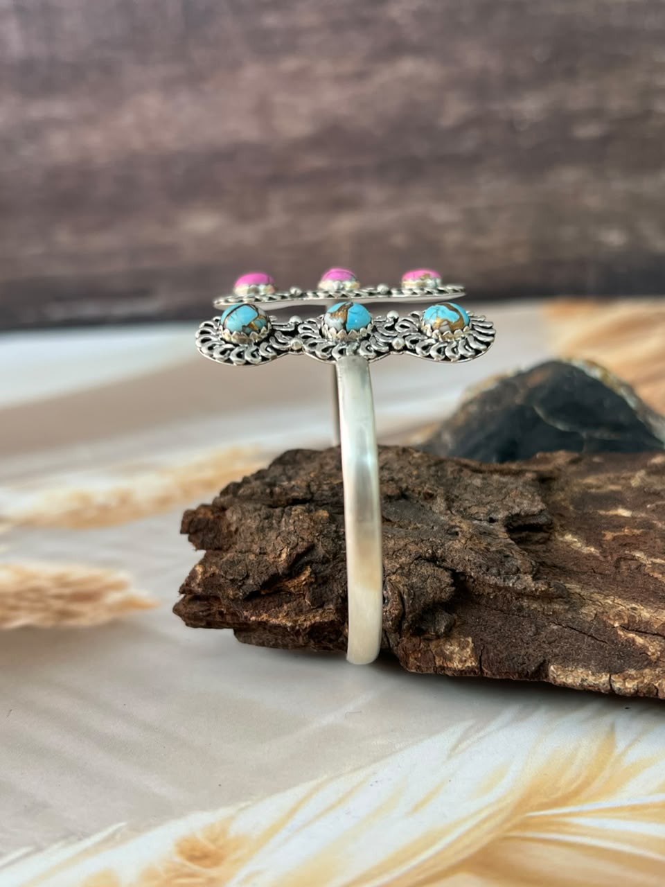 Handmade Sterling Silver Cotton Candy Cuff Bracelet Signed Nizhoni