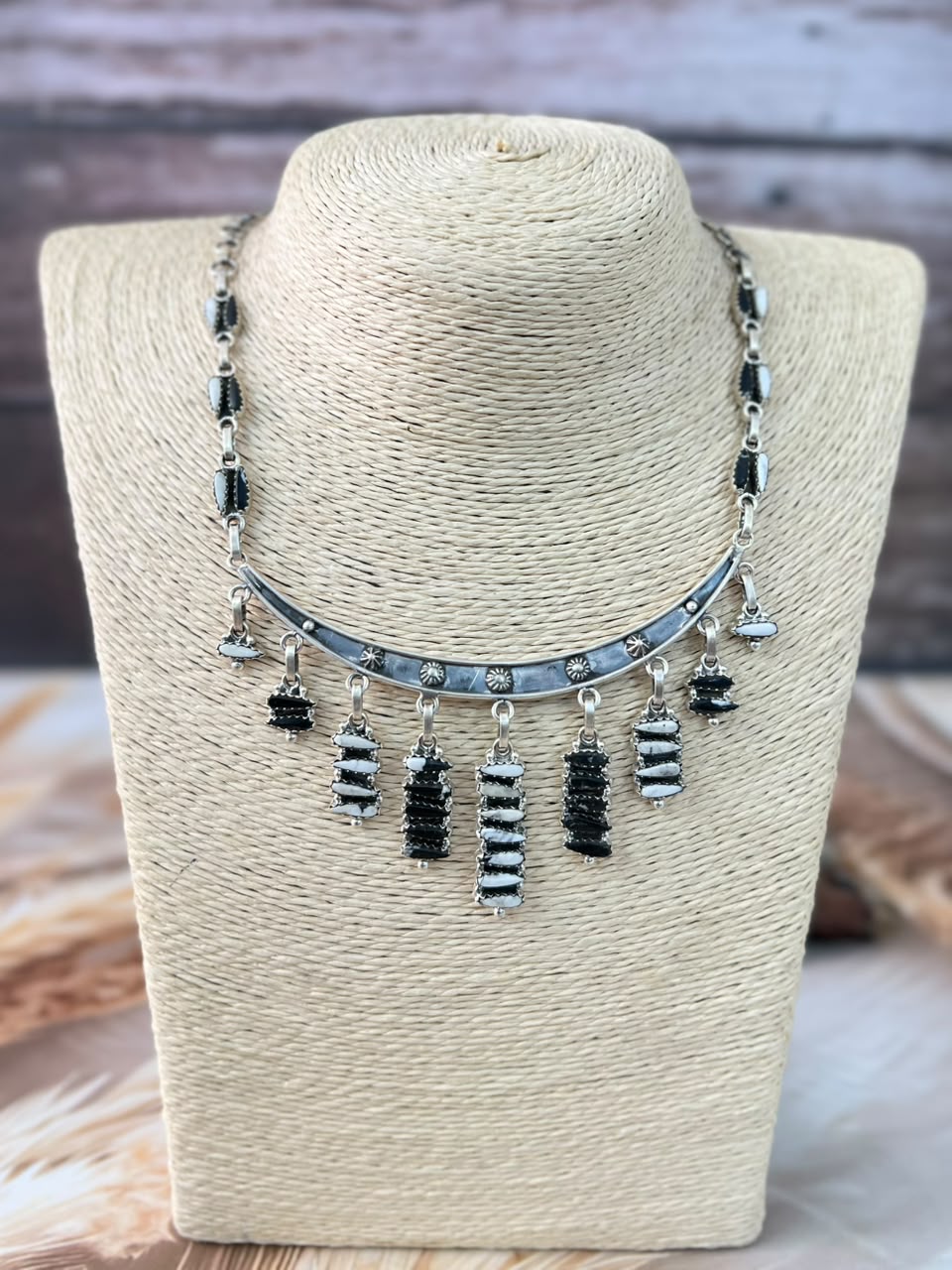 Handmade Sterling Silver White Buffalo Necklace Signed Nizhoni