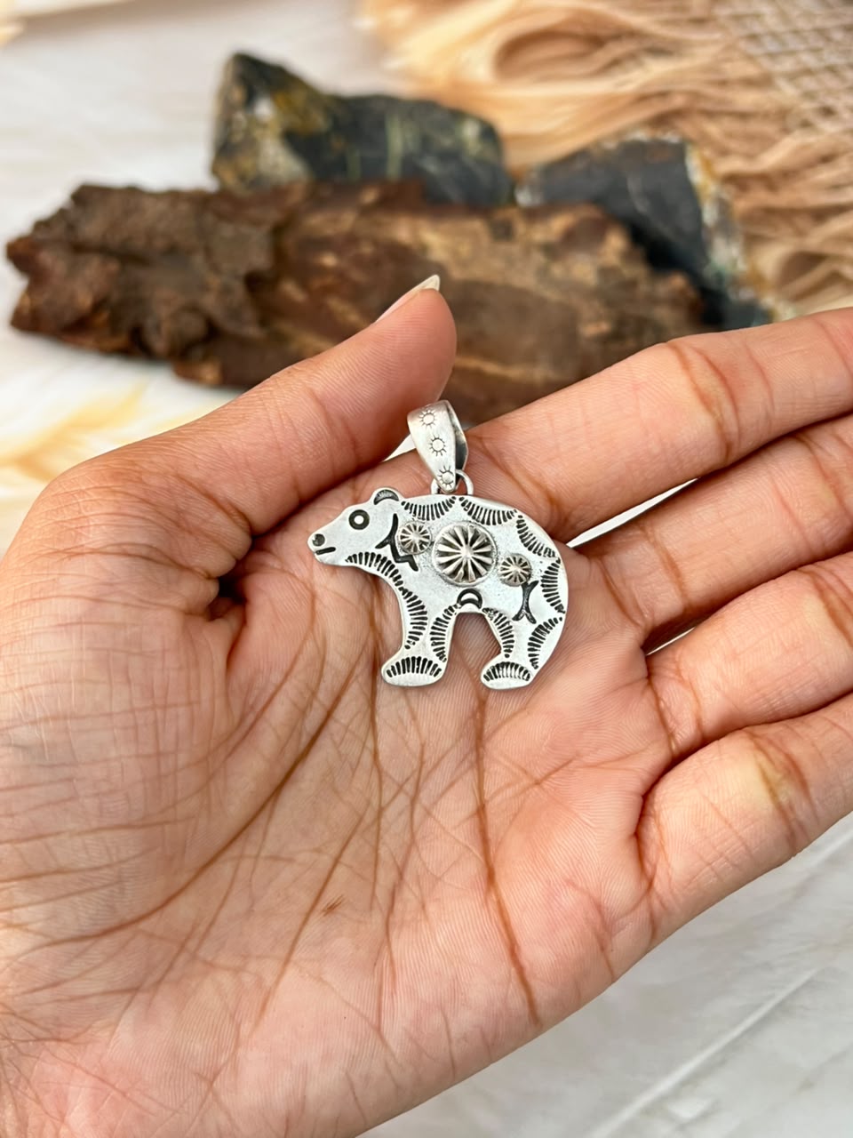 Handmade Sterling Silver Bear Pendant Signed Nizhoni