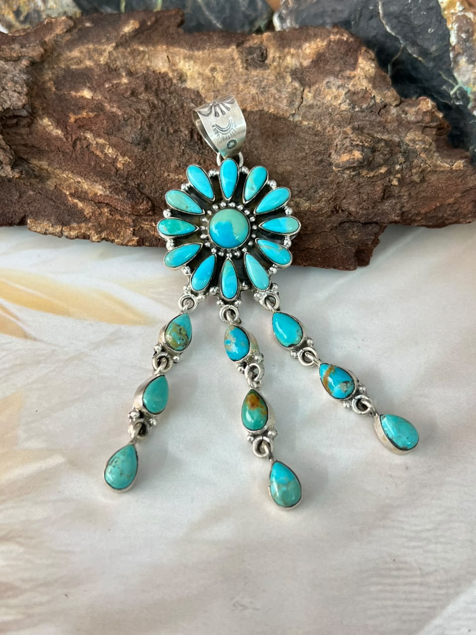 Handmade Sterling Silver Kingman Turquoise Pendant Signed Nizhoni