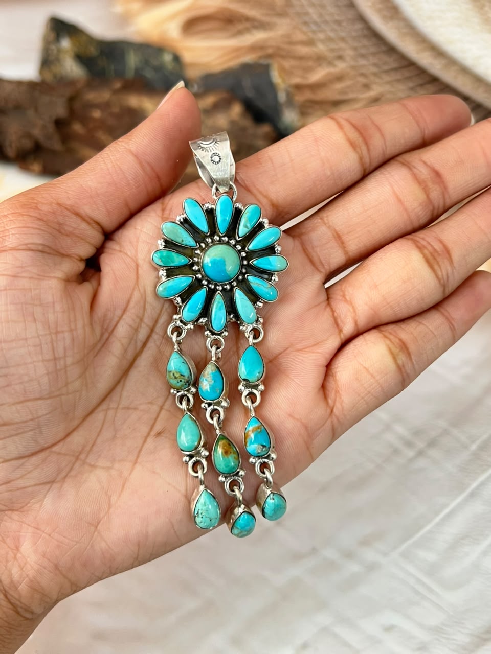 Handmade Sterling Silver Kingman Turquoise Pendant Signed Nizhoni
