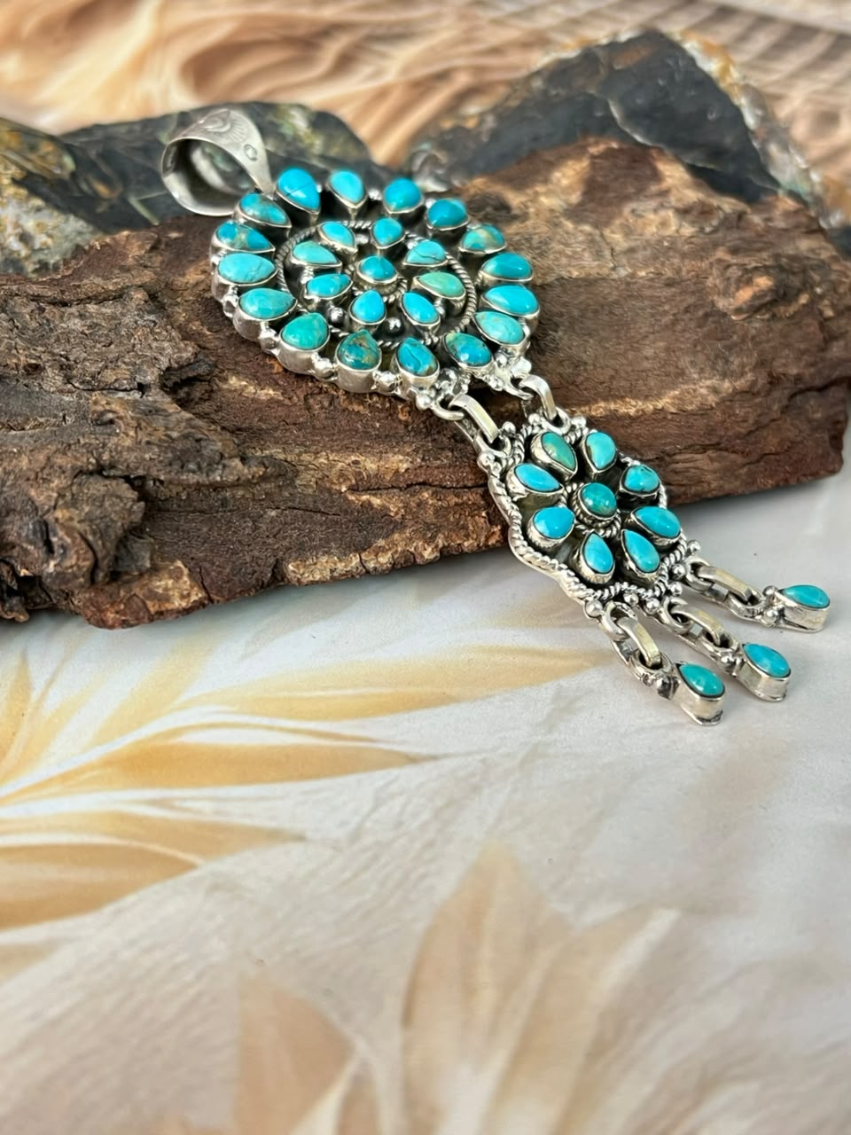 Handmade Sterling Silver Kingman Turquoise Pendant Signed Nizhoni