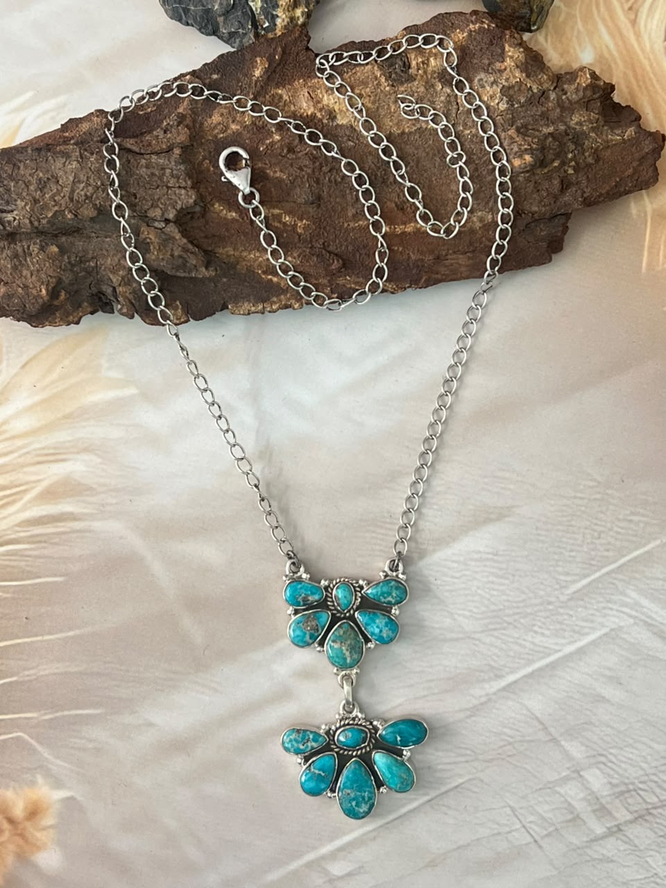 Handmade Sterling Silver White Water Turquoise Necklace Signed Nizhoni