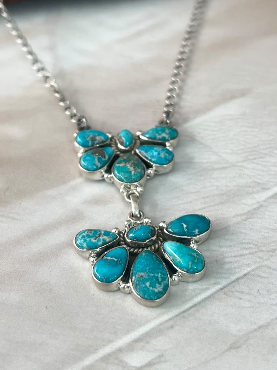 Handmade Sterling Silver White Water Turquoise Necklace Signed Nizhoni