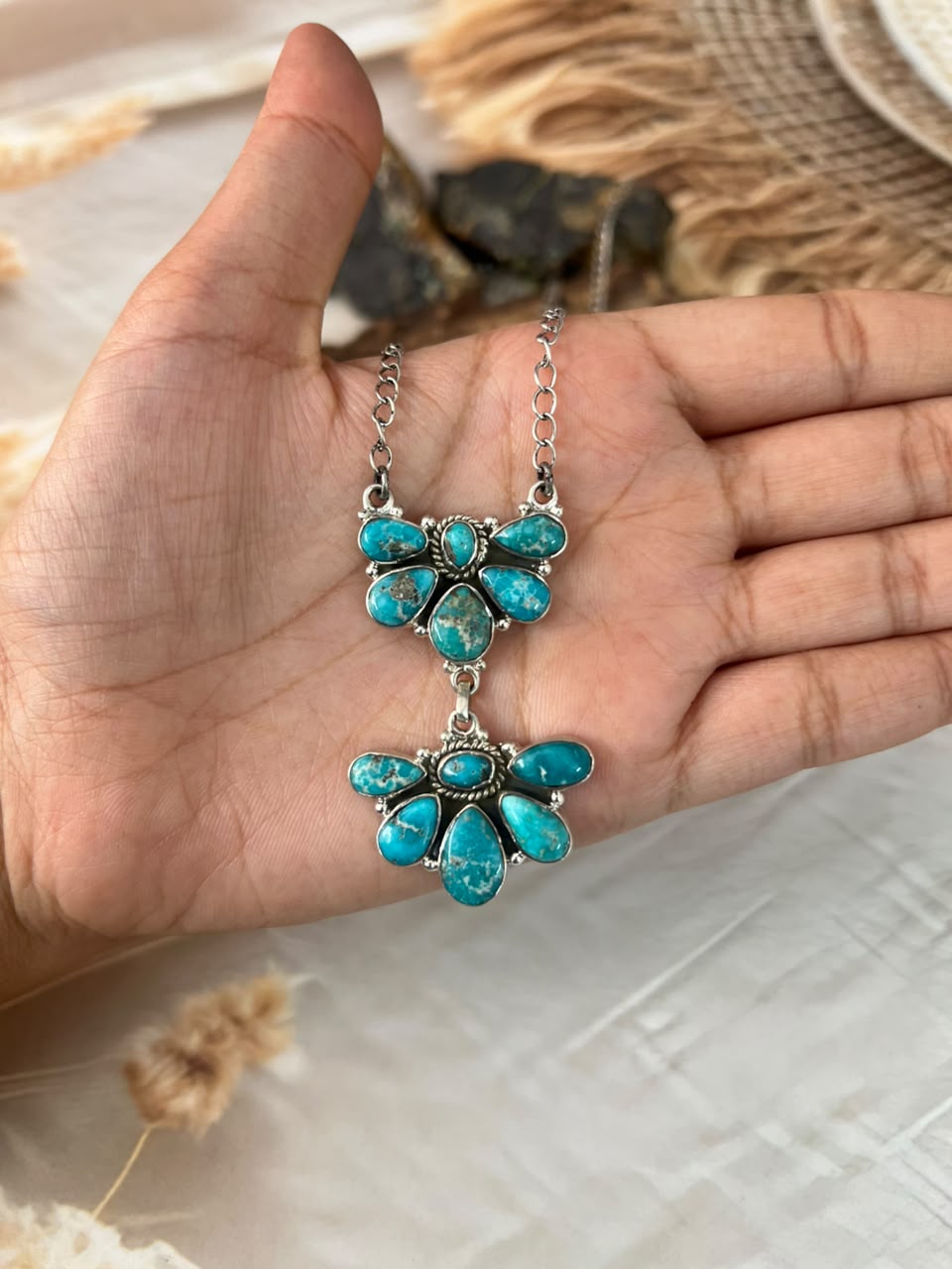 Handmade Sterling Silver White Water Turquoise Necklace Signed Nizhoni