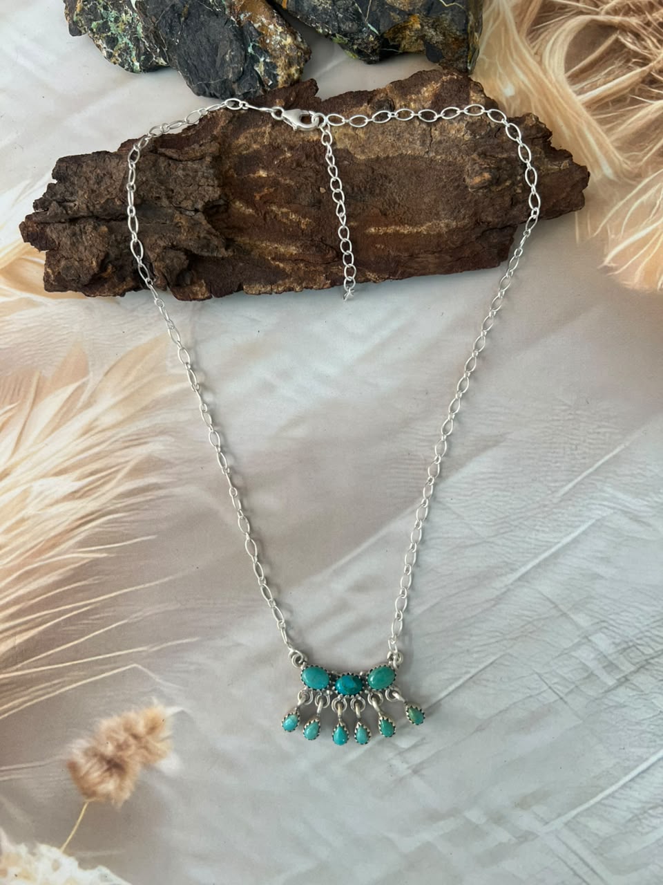 Handmade Sterling Silver Kingman Turquoise Necklace Signed Nizhoni