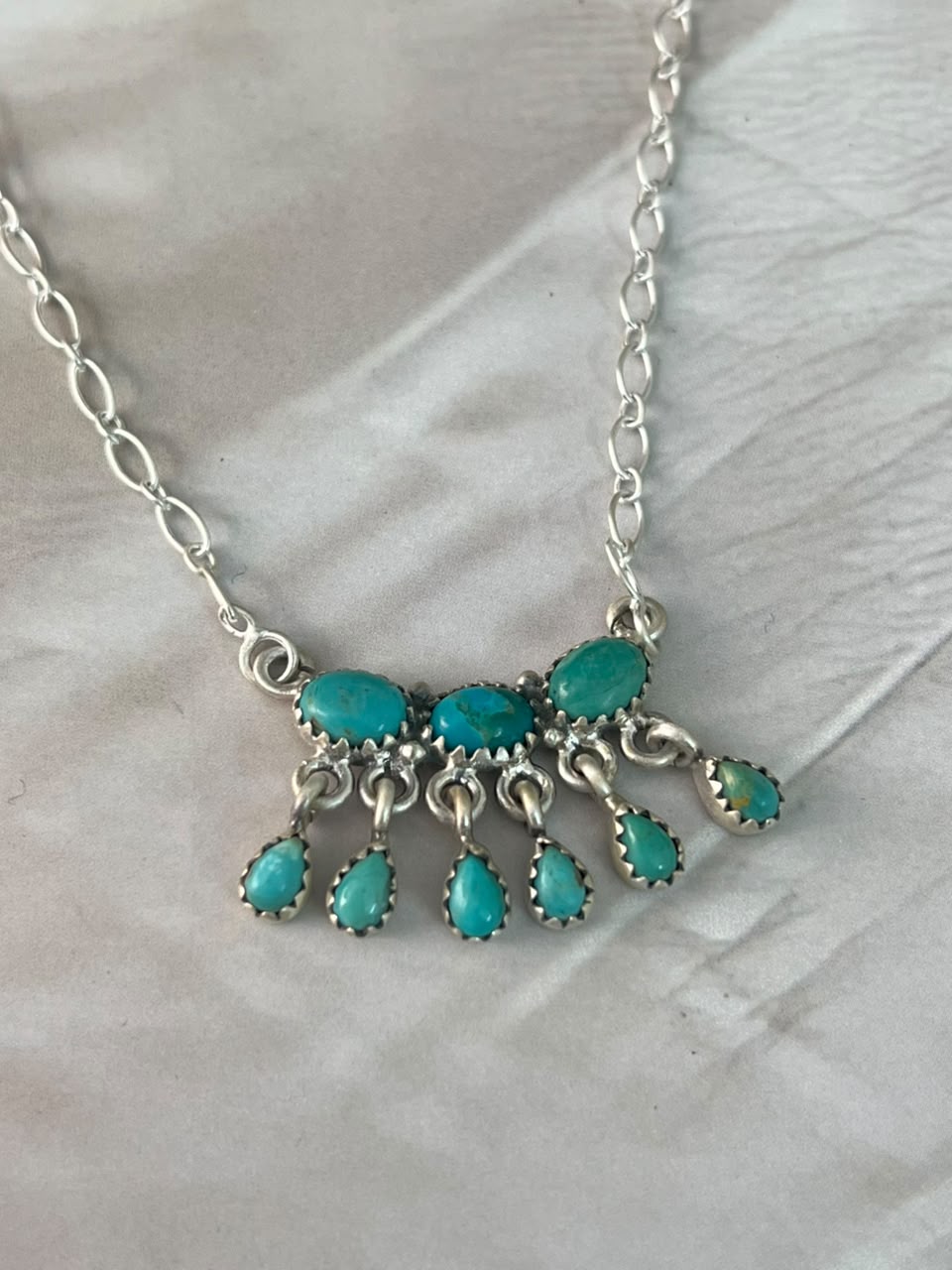Handmade Sterling Silver Kingman Turquoise Necklace Signed Nizhoni