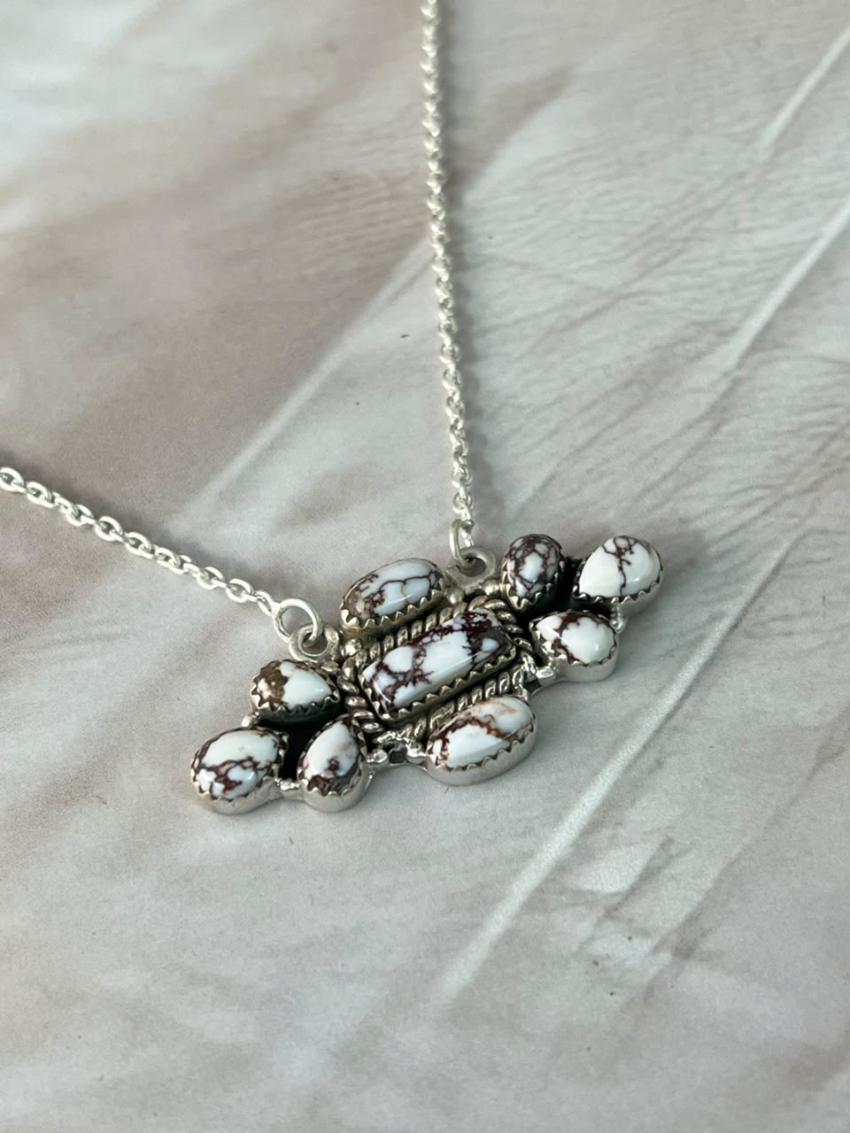 Handmade Sterling Silver Wildhorse Magnesite Necklace Signed Nizhoni