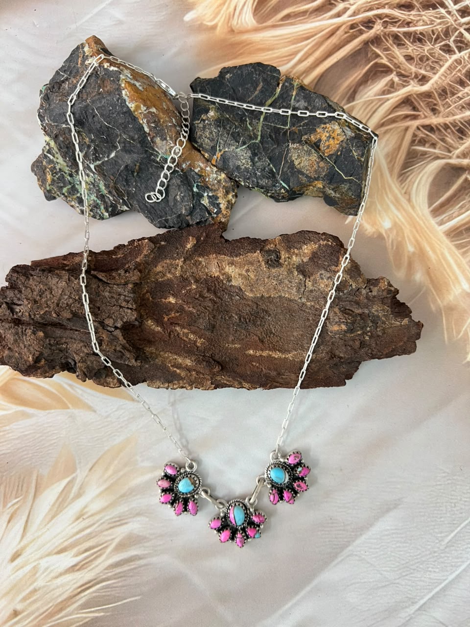 Handmade Sterling Silver Cotton Candy Necklace Signed Nizhoni