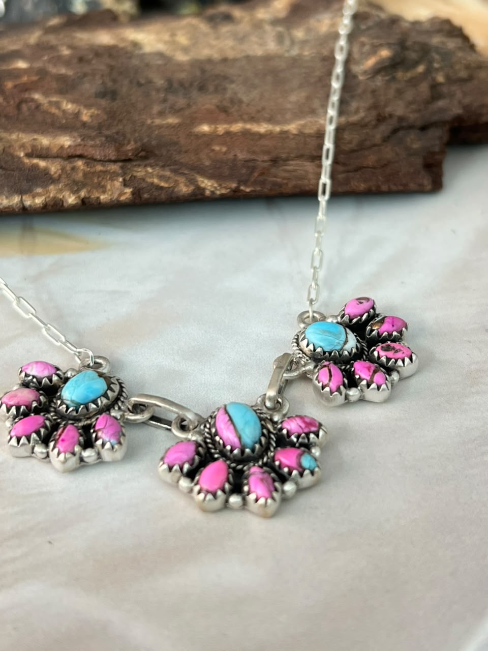 Handmade Sterling Silver Cotton Candy Necklace Signed Nizhoni
