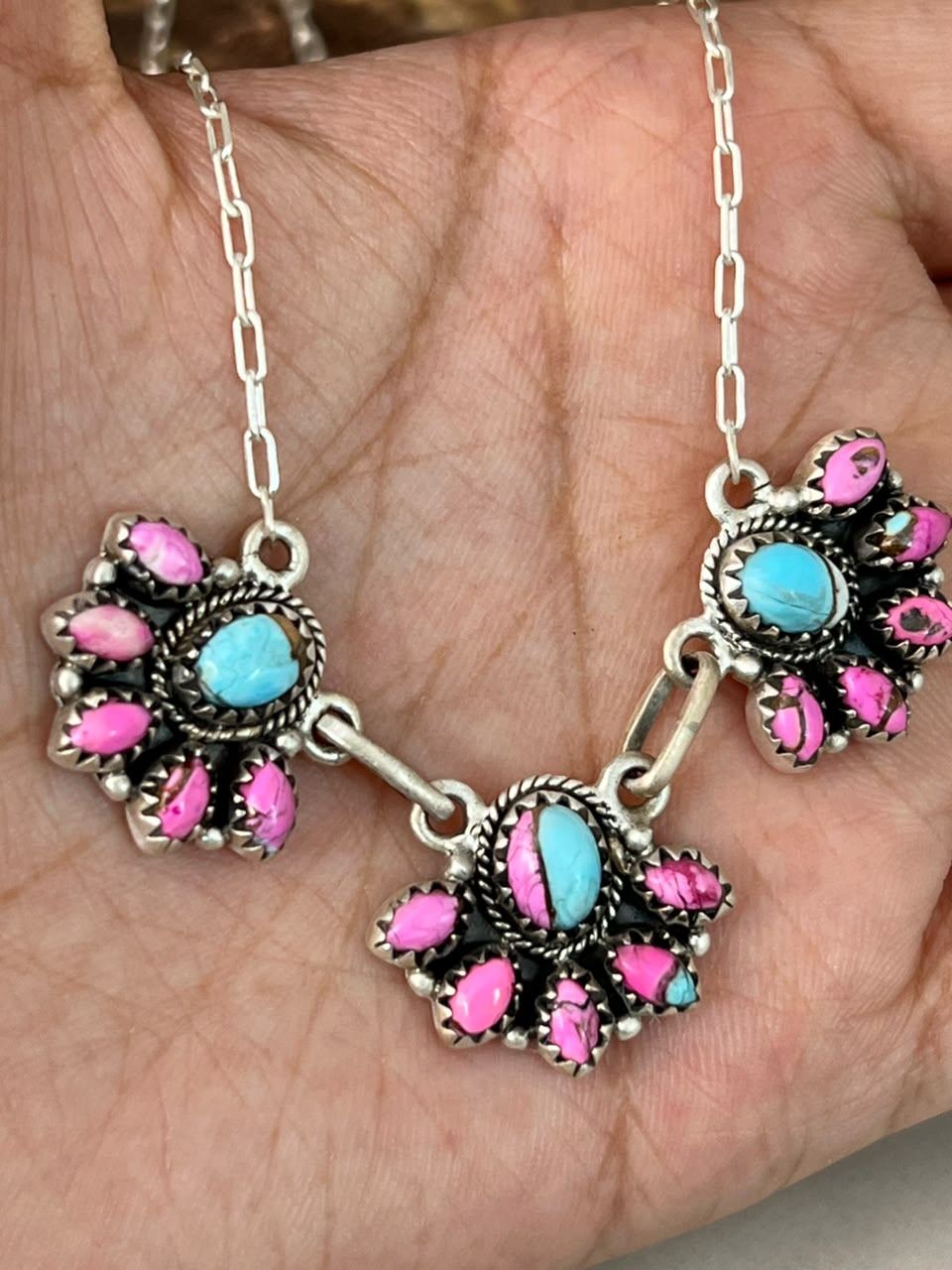 Handmade Sterling Silver Cotton Candy Necklace Signed Nizhoni