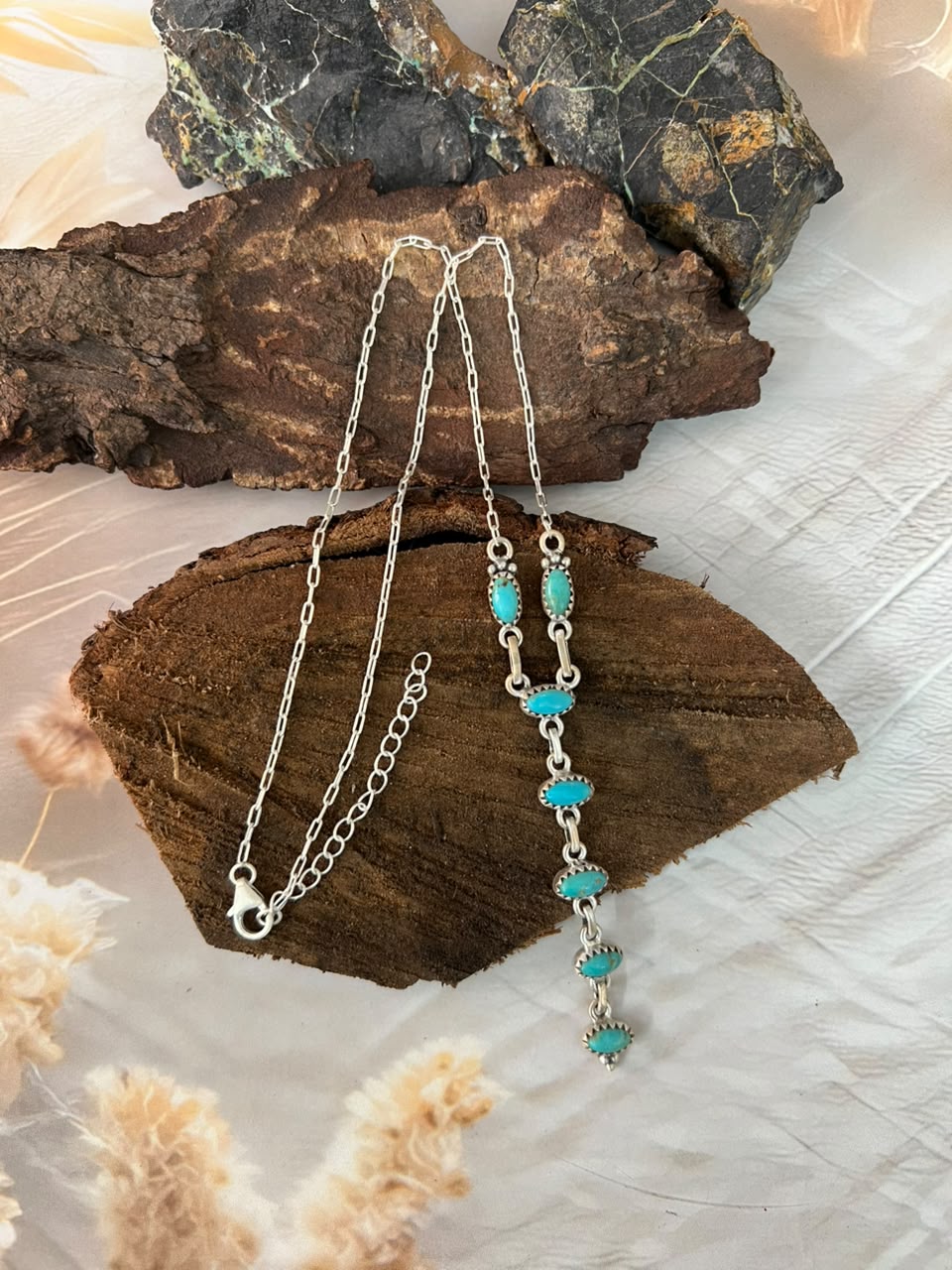 Handmade Sterling Silver Kingman Turquoise Drop Necklace Signed Nizhoni