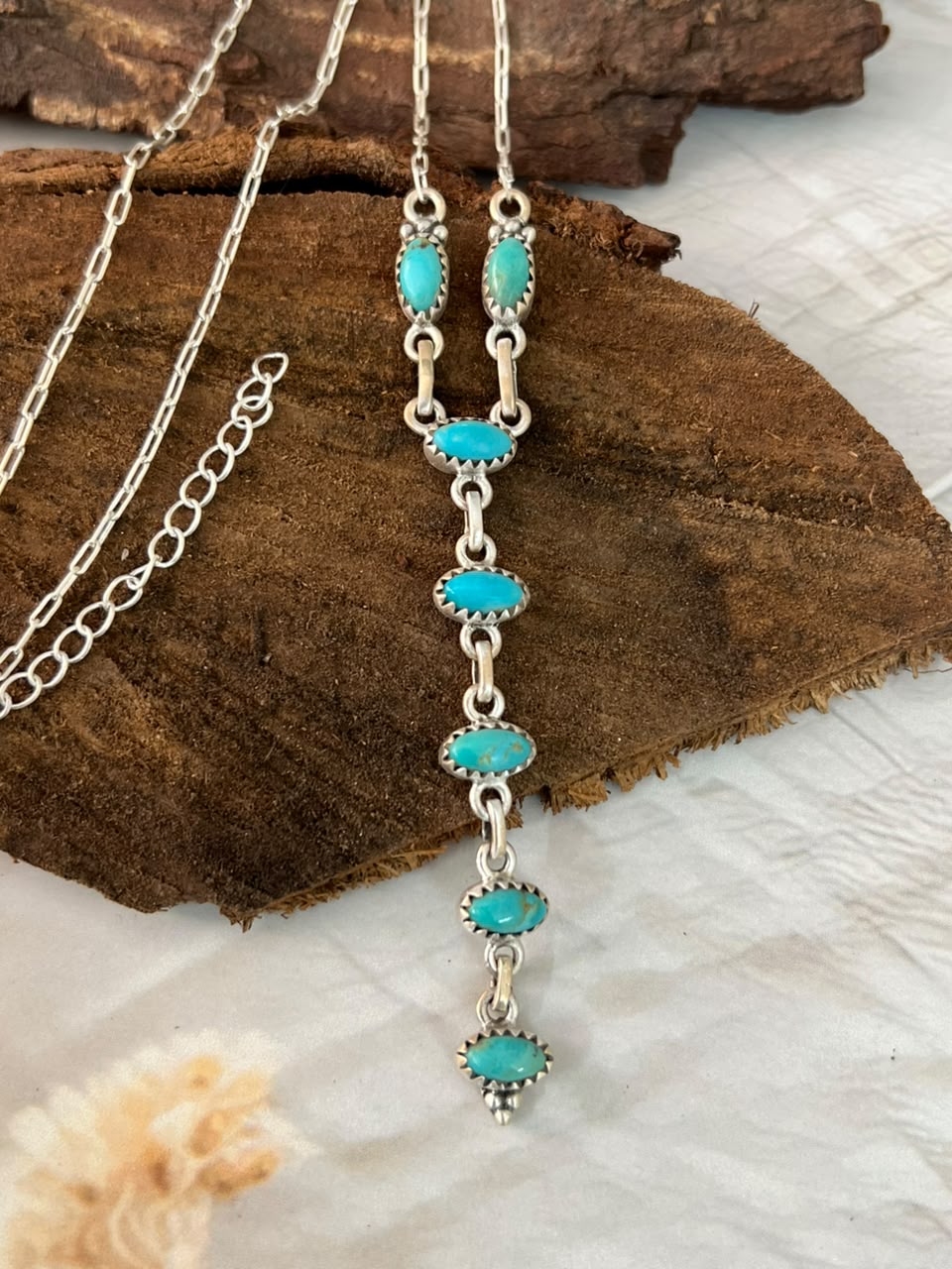 Handmade Sterling Silver Kingman Turquoise Drop Necklace Signed Nizhoni •99