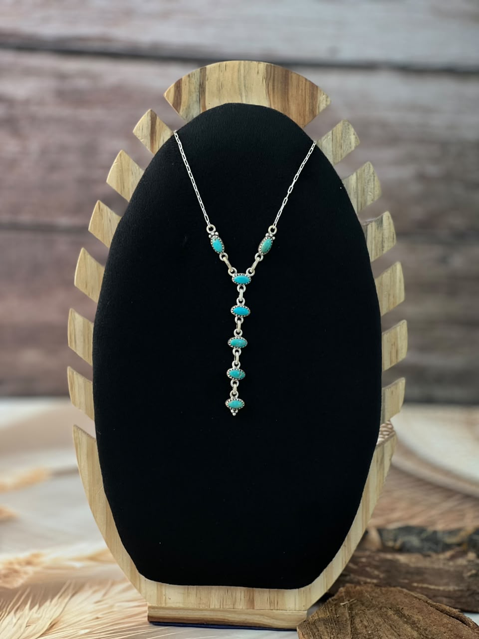 Handmade Sterling Silver Kingman Turquoise Drop Necklace Signed Nizhoni