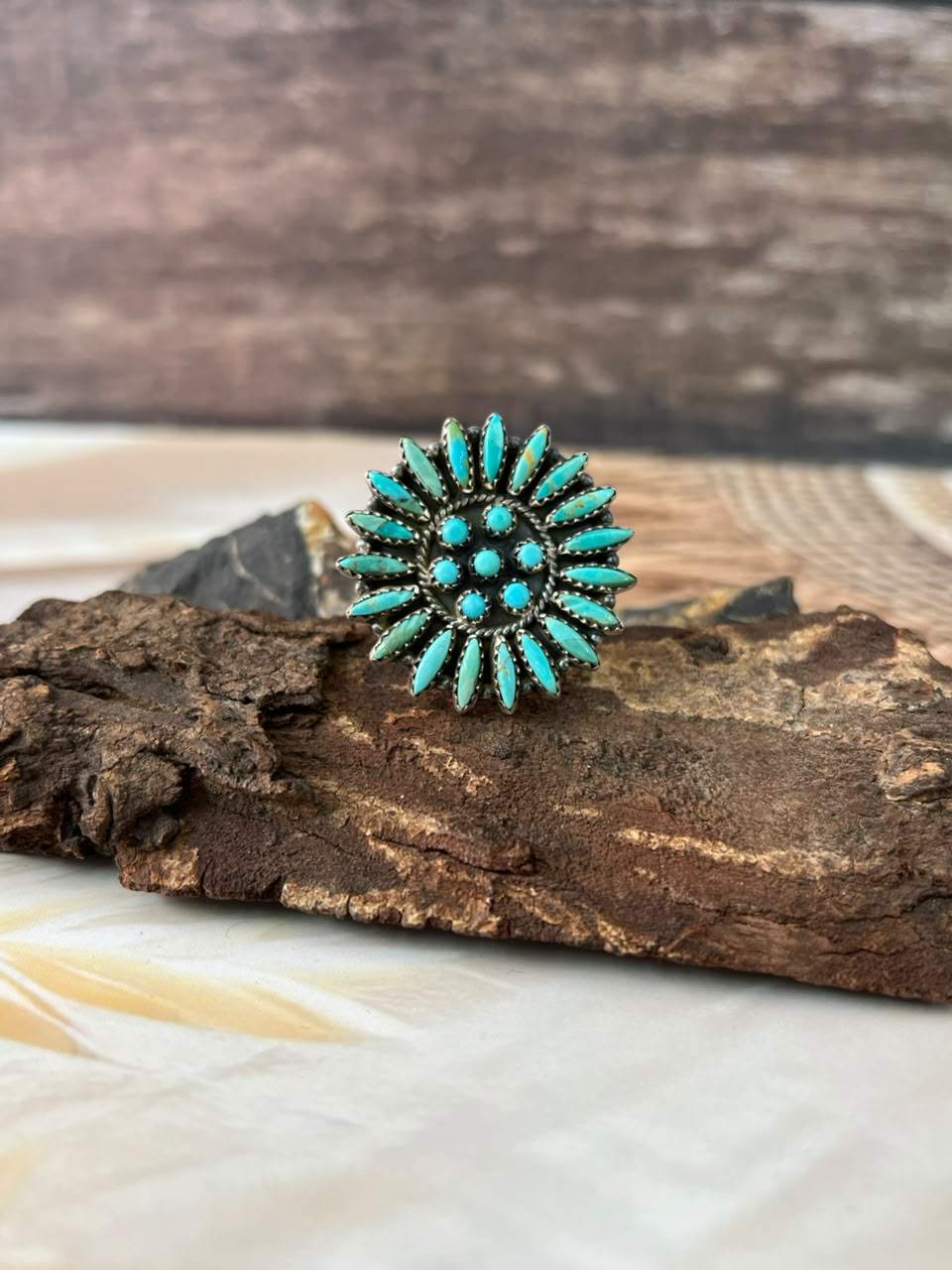 Handmade Sterling Silver Kingman Turquoise Adjustable Ring Signed Nizhoni