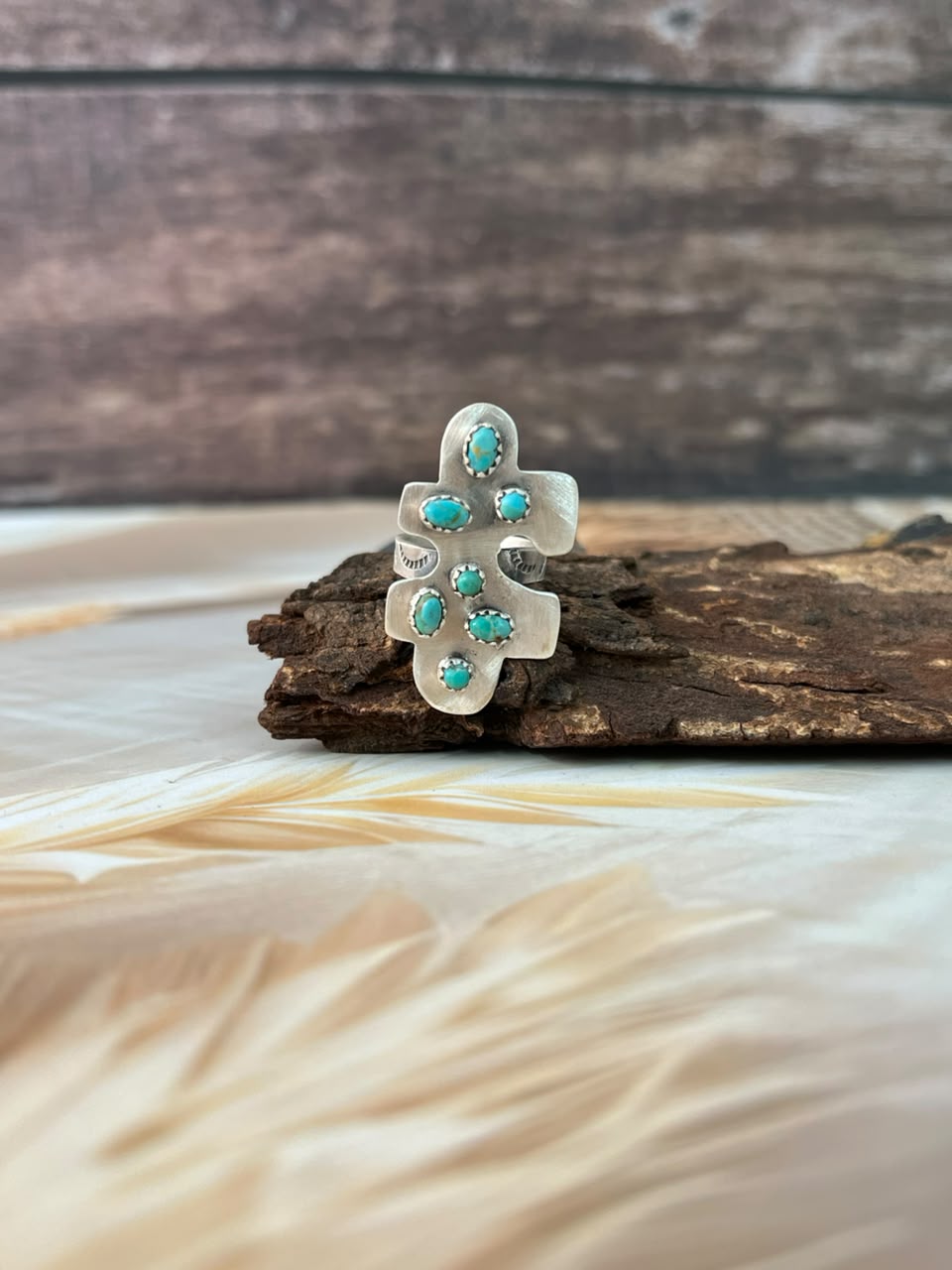 Handmade Sterling Silver Kingman Turquoise Adjustable Ring Signed Nizhoni