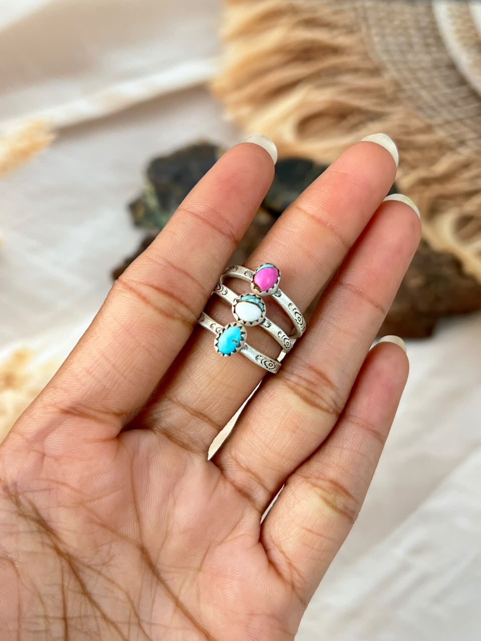 Handmade Sterling Silver Cotton Candy Adjustable Stackable Ring