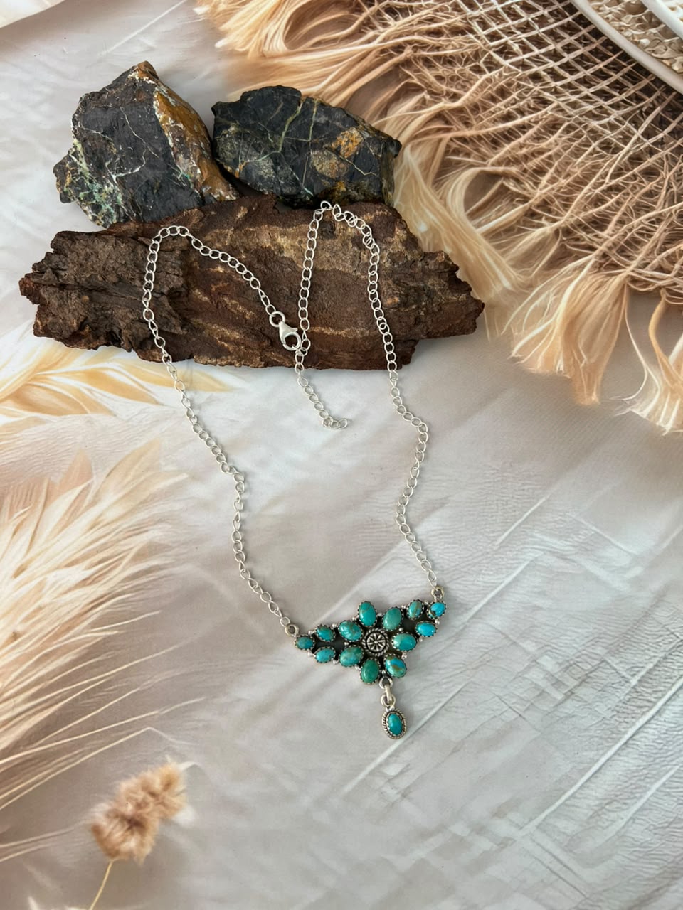 Handmade Sterling Silver Kingman Turquoise Necklace Signed Nizhoni
