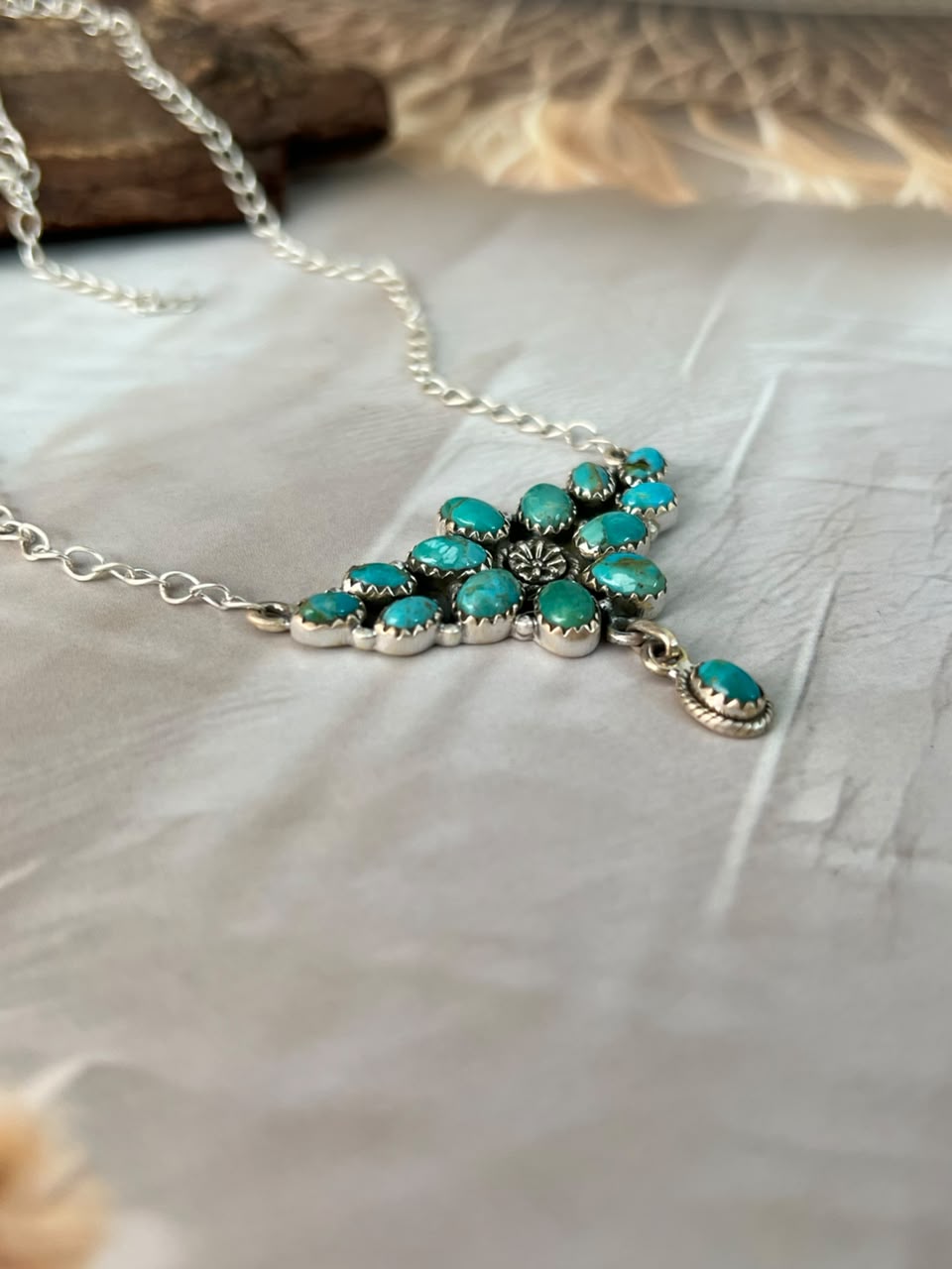 Handmade Sterling Silver Kingman Turquoise Necklace Signed Nizhoni