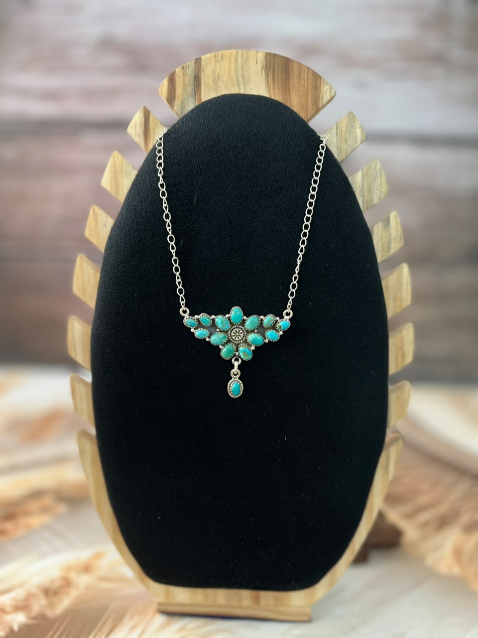 Handmade Sterling Silver Kingman Turquoise Necklace Signed Nizhoni