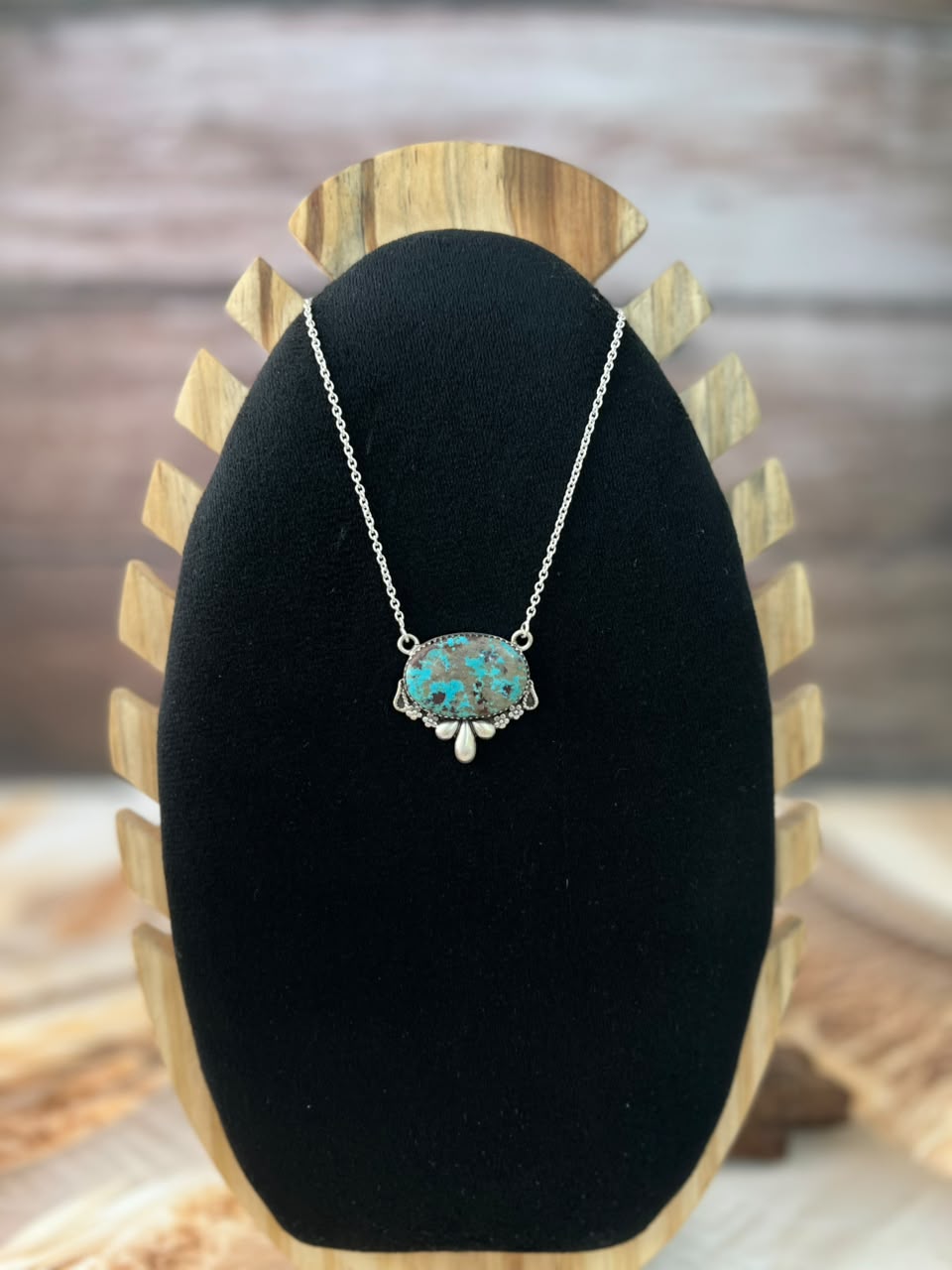 Handmade Sterling Silver Manassa Turquoise Necklace Signed Nizhoni