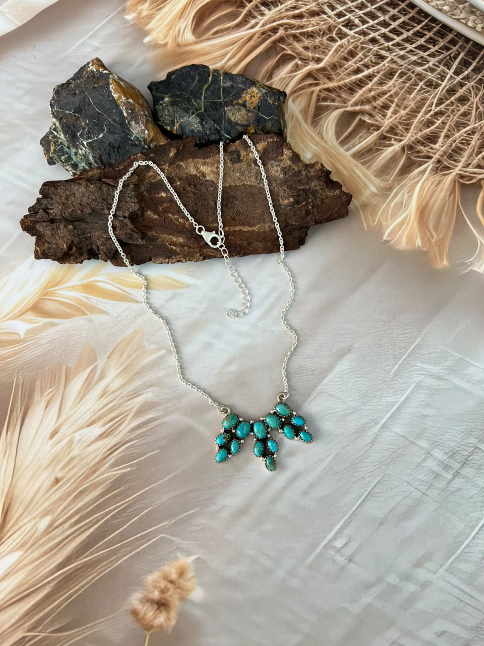 Handmade Sterling Silver Kingman Turquoise Necklace Signed Nizhoni