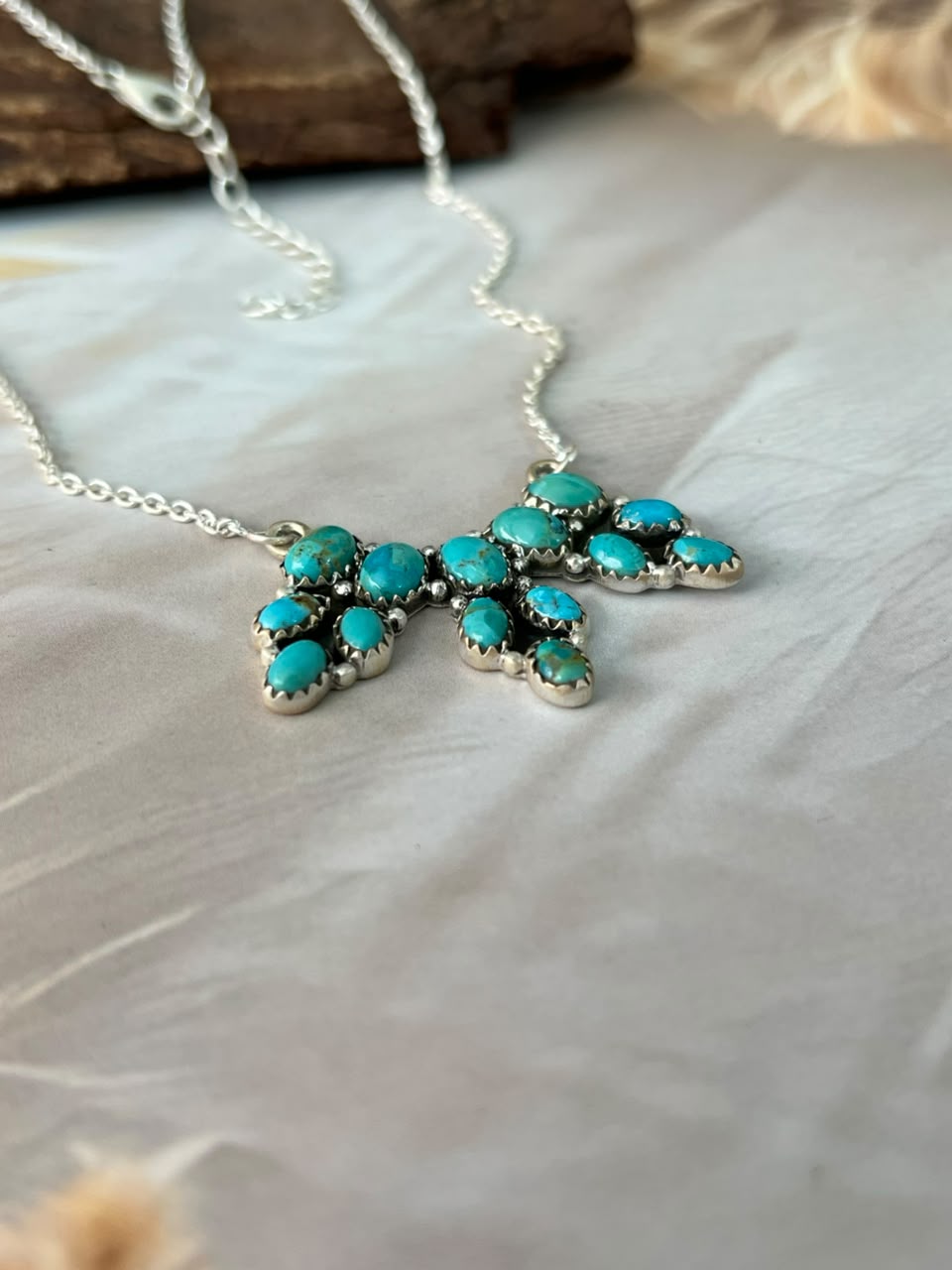 Handmade Sterling Silver Kingman Turquoise Necklace Signed Nizhoni