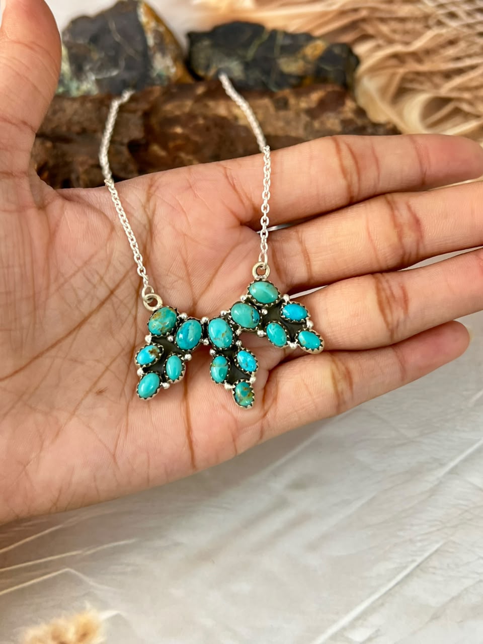 Handmade Sterling Silver Kingman Turquoise Necklace Signed Nizhoni